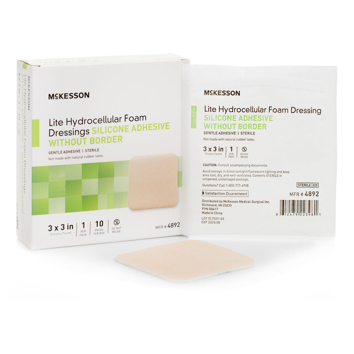 McKesson Lite Thin Foam Dressing, Square Sterile, Silicone Gel Adhesive - 4892 - LL Medico