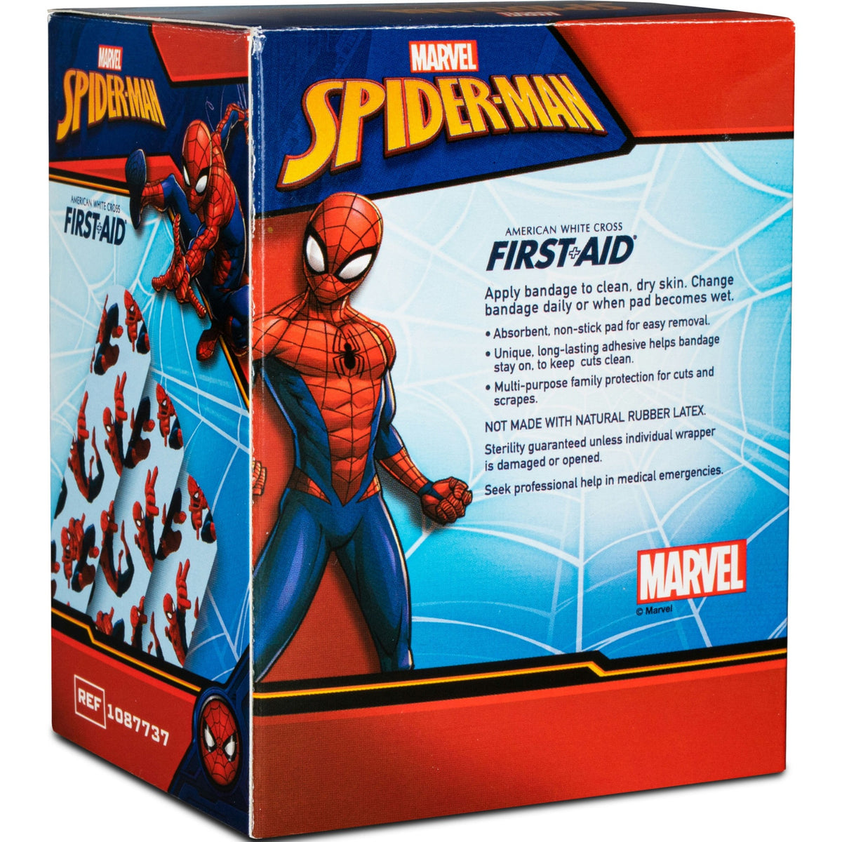 Dukal American White Cross Stat Strip Adhesive Strip, 3/4 x 3 Inch, Spider-Man Design