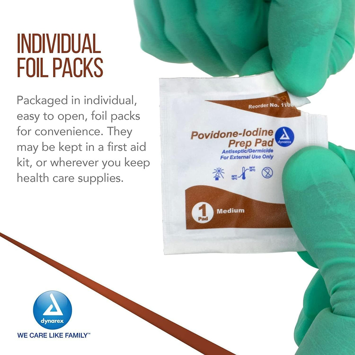 Dynarex Povidone-Iodine Prep Pad, 10% Strength, Antiseptic Nonwoven, Medium, 1.25" x 2.5", Non-Sterile - 1108 - LL Medico