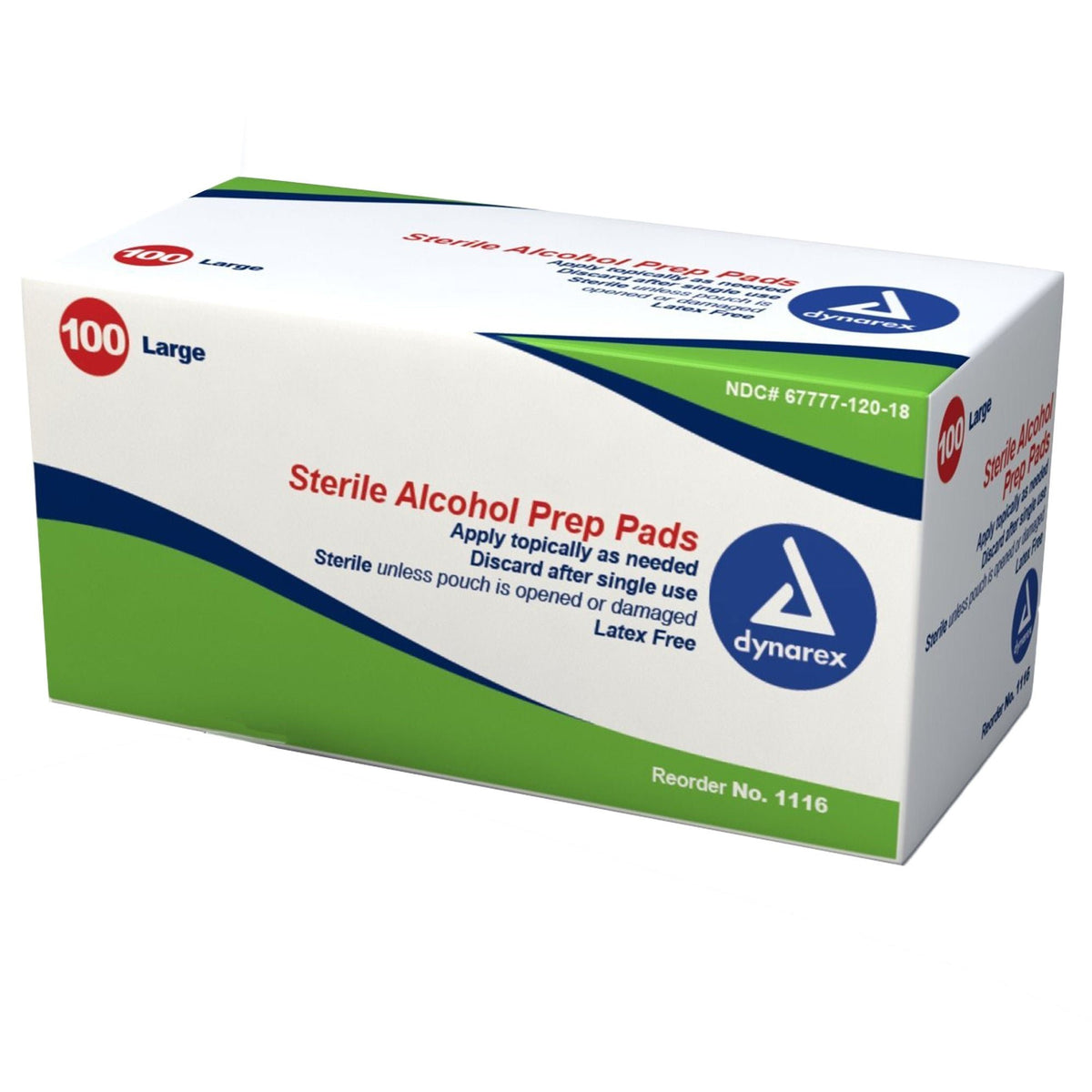 Dynarex Sterile Alcohol Prep Pads, Large, 1 2/5" x 3 1/2" - 1116 - LL Medico