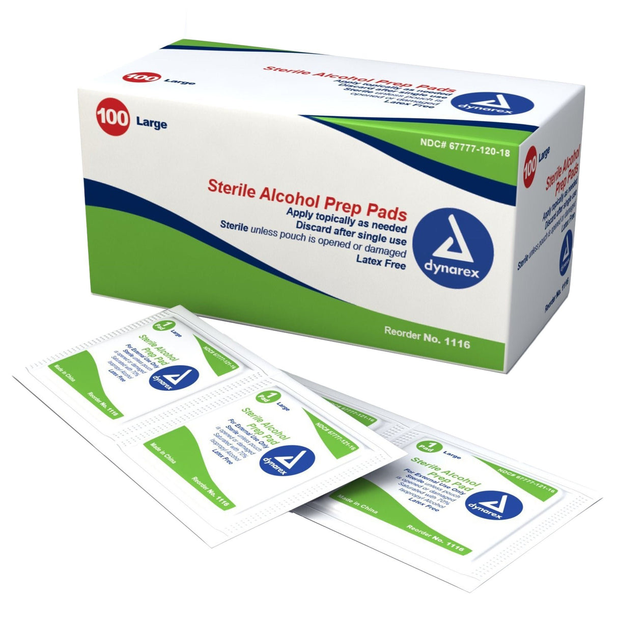 Dynarex Sterile Alcohol Prep Pads, Large, 1 2/5" x 3 1/2" - 1116 - LL Medico