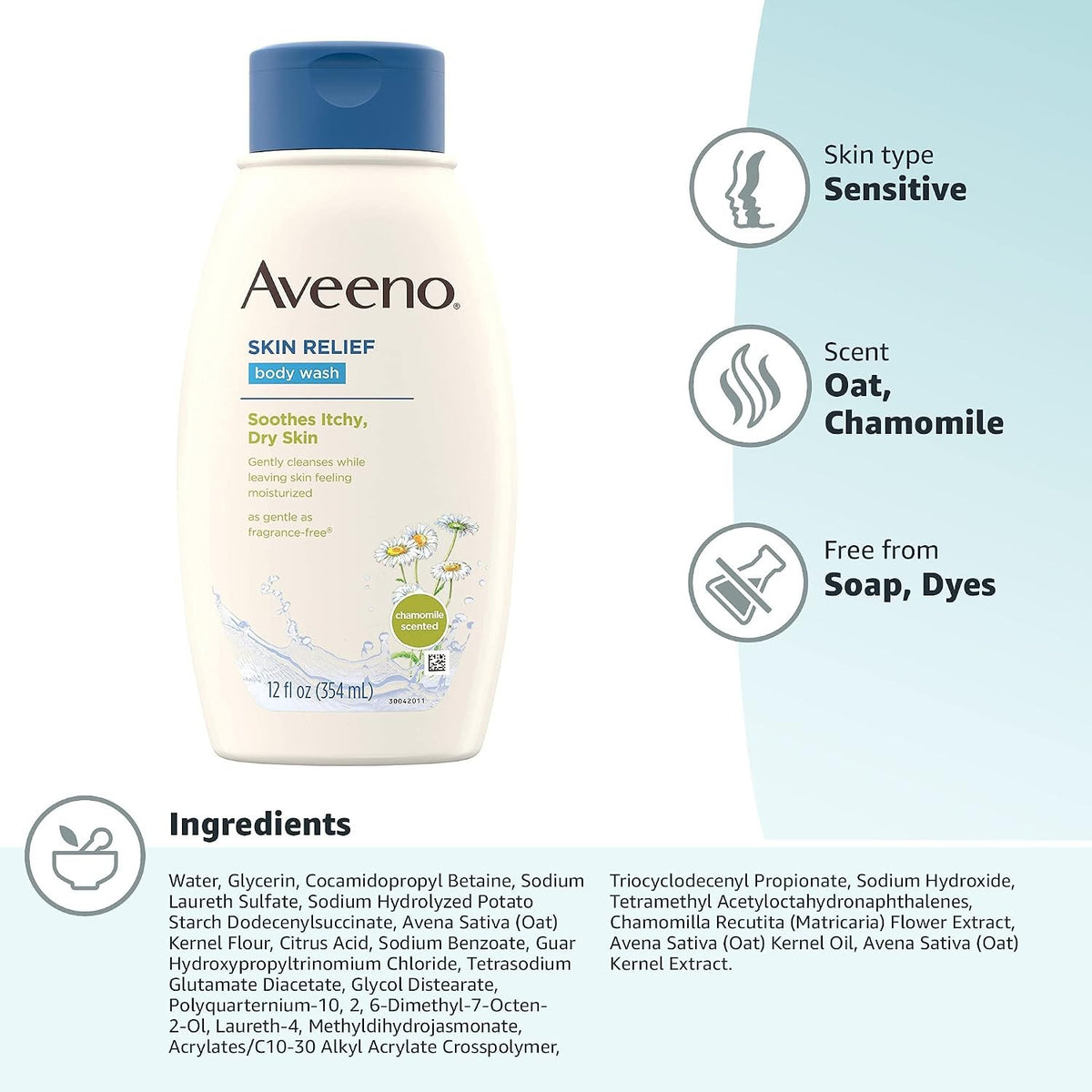 Aveeno Skin Relief Body Wash, Chamomile Scented, 12 fl oz