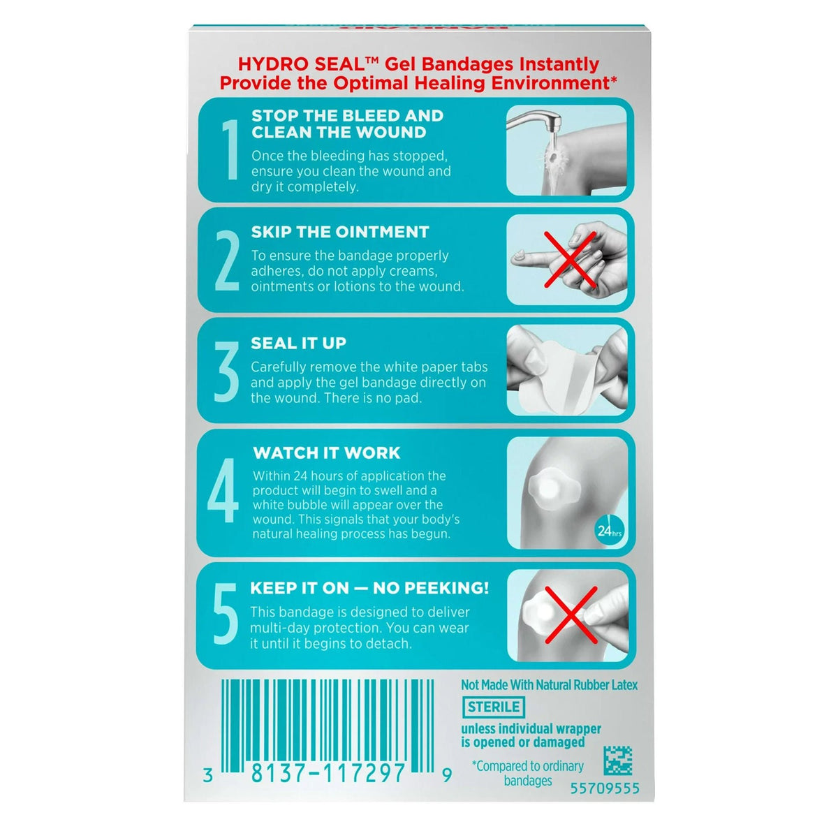 Band-Aid Hydro Seal, All-Purpose Waterproof Adhesive Strip, Hydrocolloid Gel, Tan, 1" x 2", Sterile - 111741900-Box - LL Medico