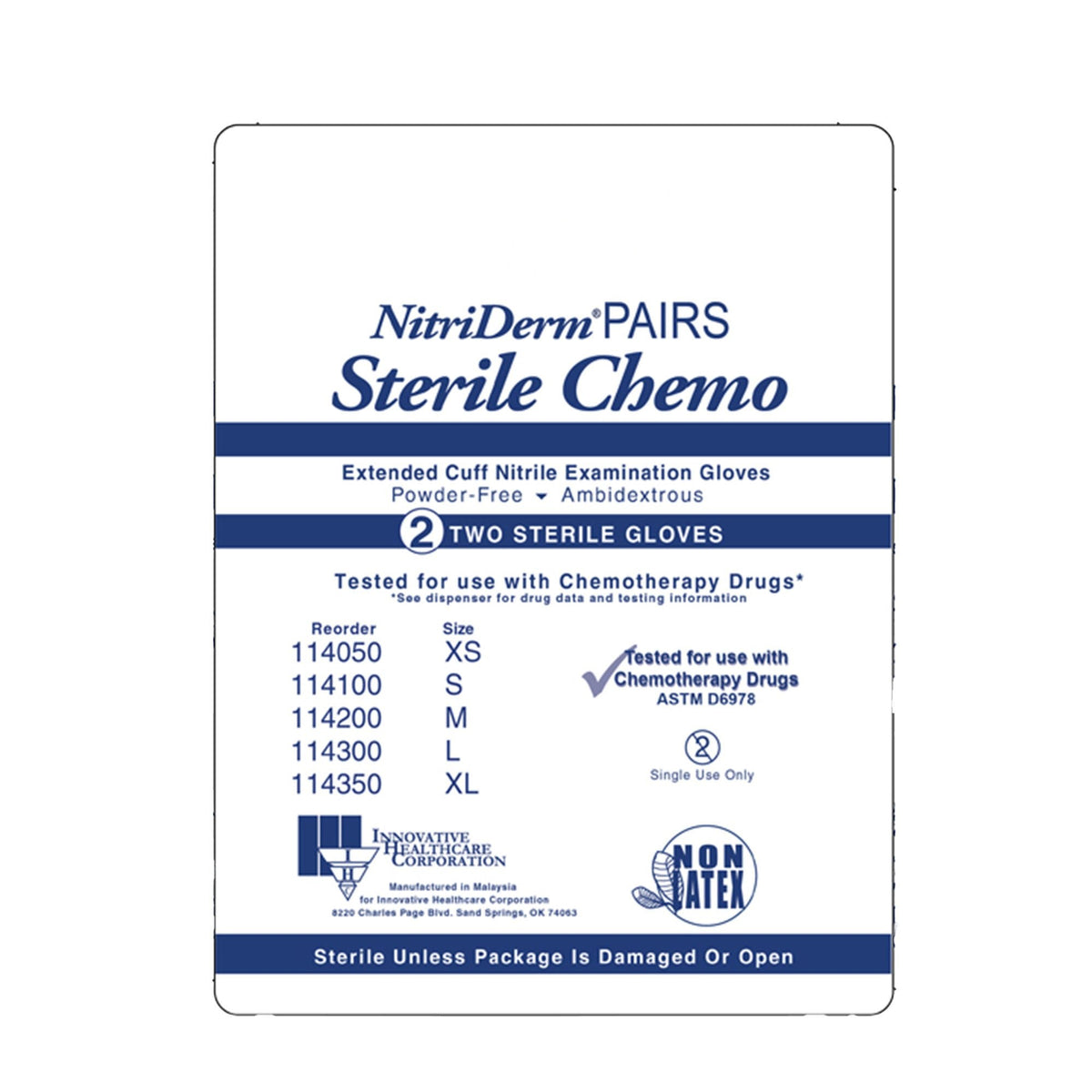 NitriDerm Pairs Sterile Chemo Extended Cuff Nitrile Exam Gloves, Medium - 114200 - LL Medico