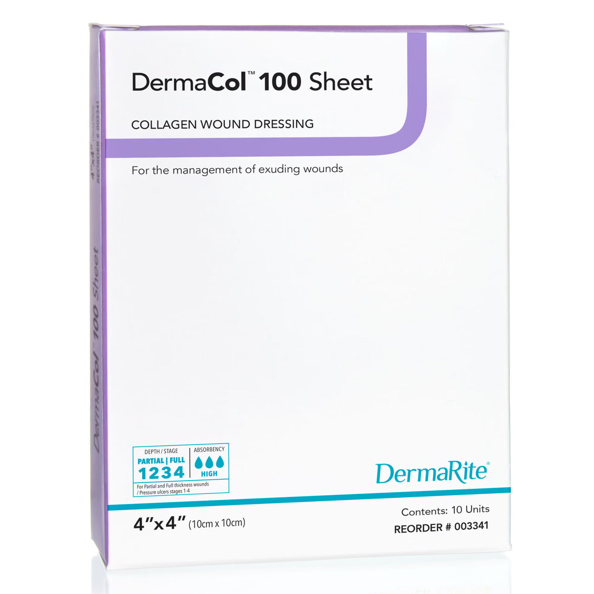 DermaCol 100 Collagen Dressing, Sterile, 4" x 4" - 003341-Single - LL Medico