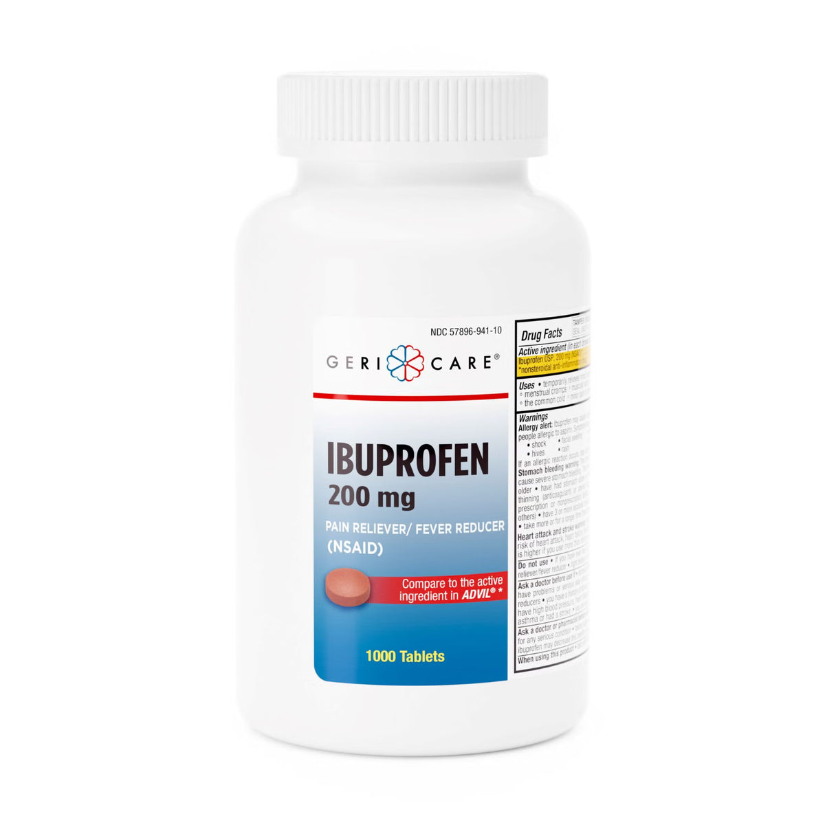 Geri-Care Ibuprofen Pain Relief, 200 mg, Tablet - 1,000 count - LL Medico