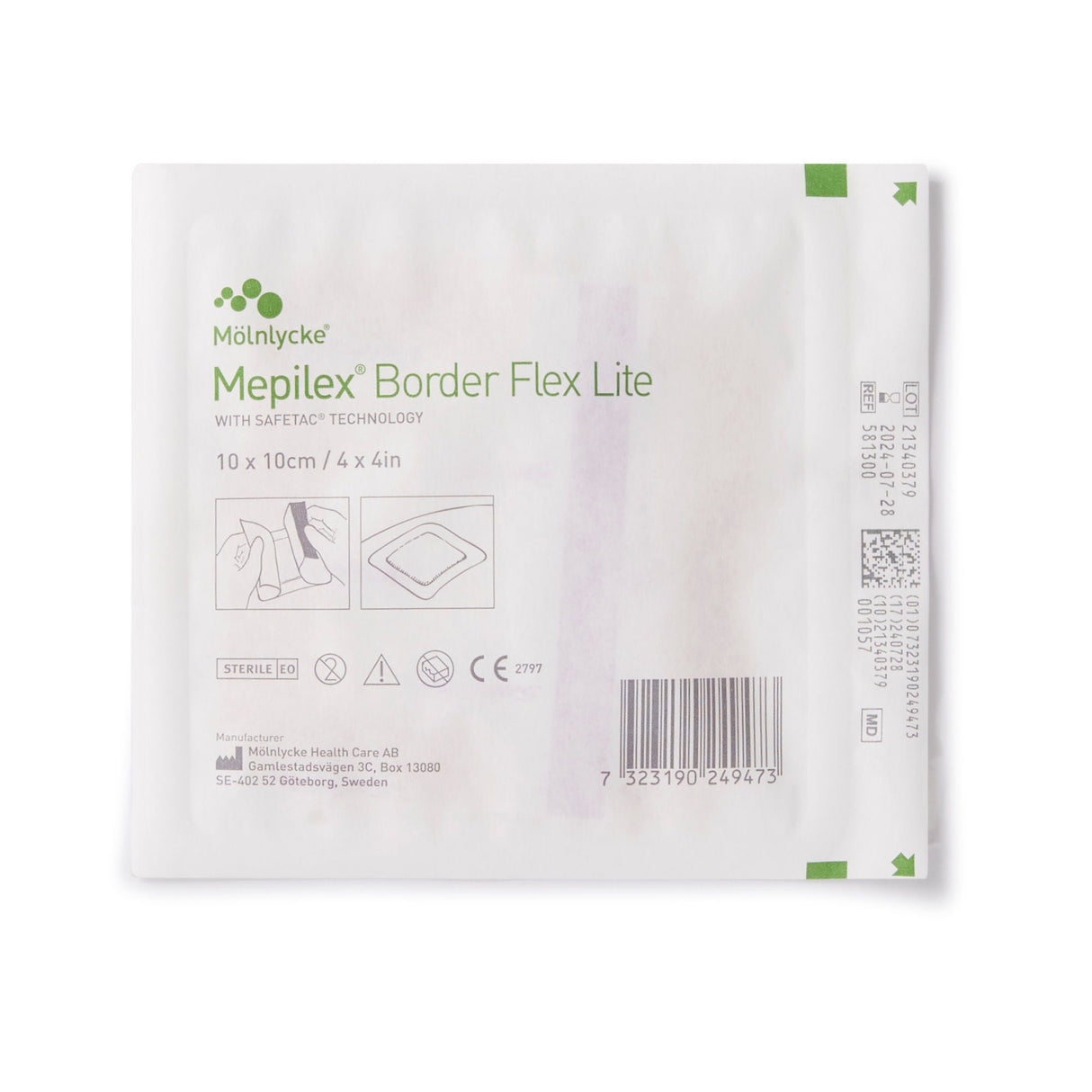 Mepilex Border Flex Lite Thin Foam Dressing, Square Sterile Bordered — 4" x 4"