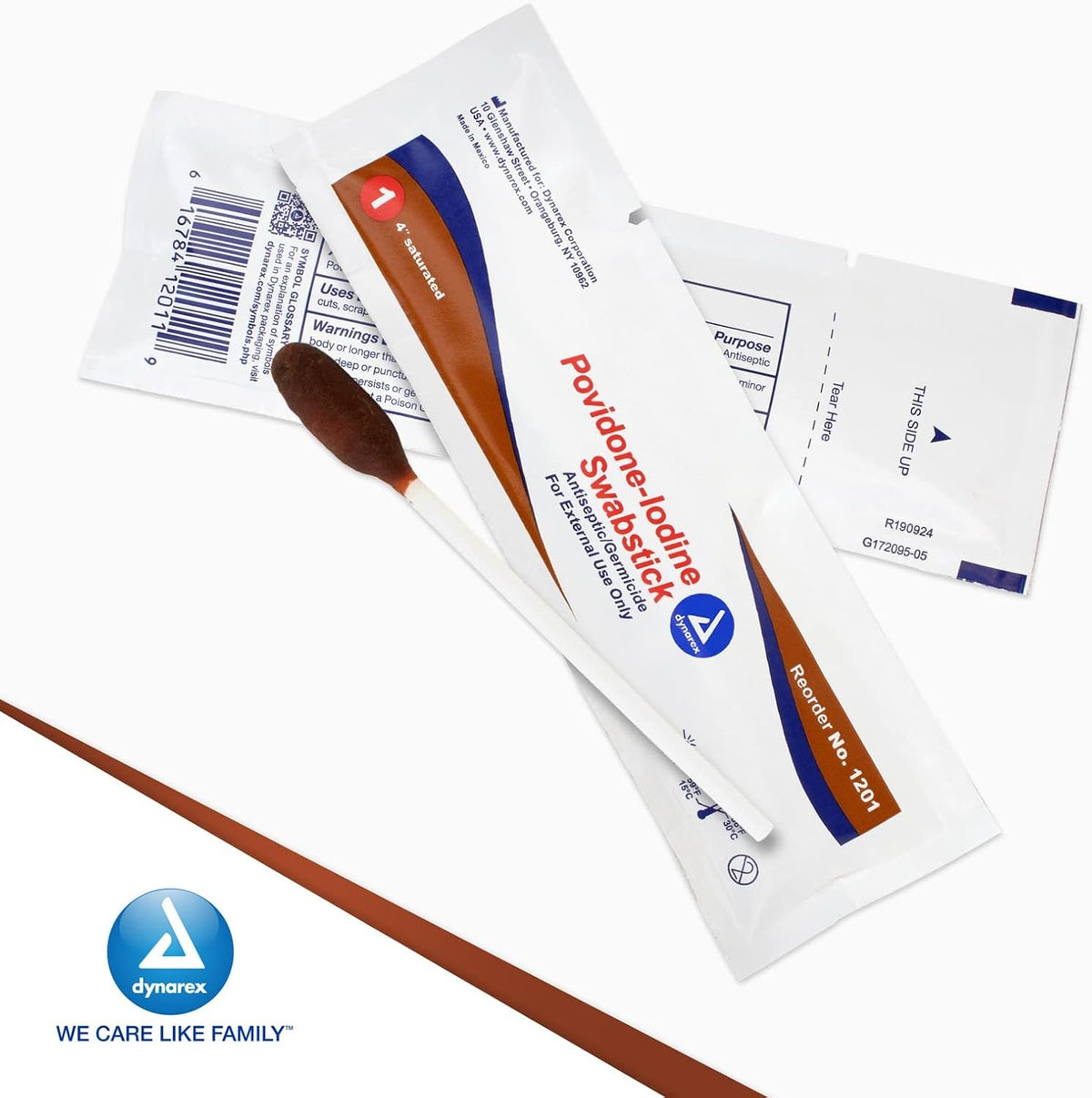 Dynarex Povidone-Iodine Swabsticks Antiseptic, 4" Saturated