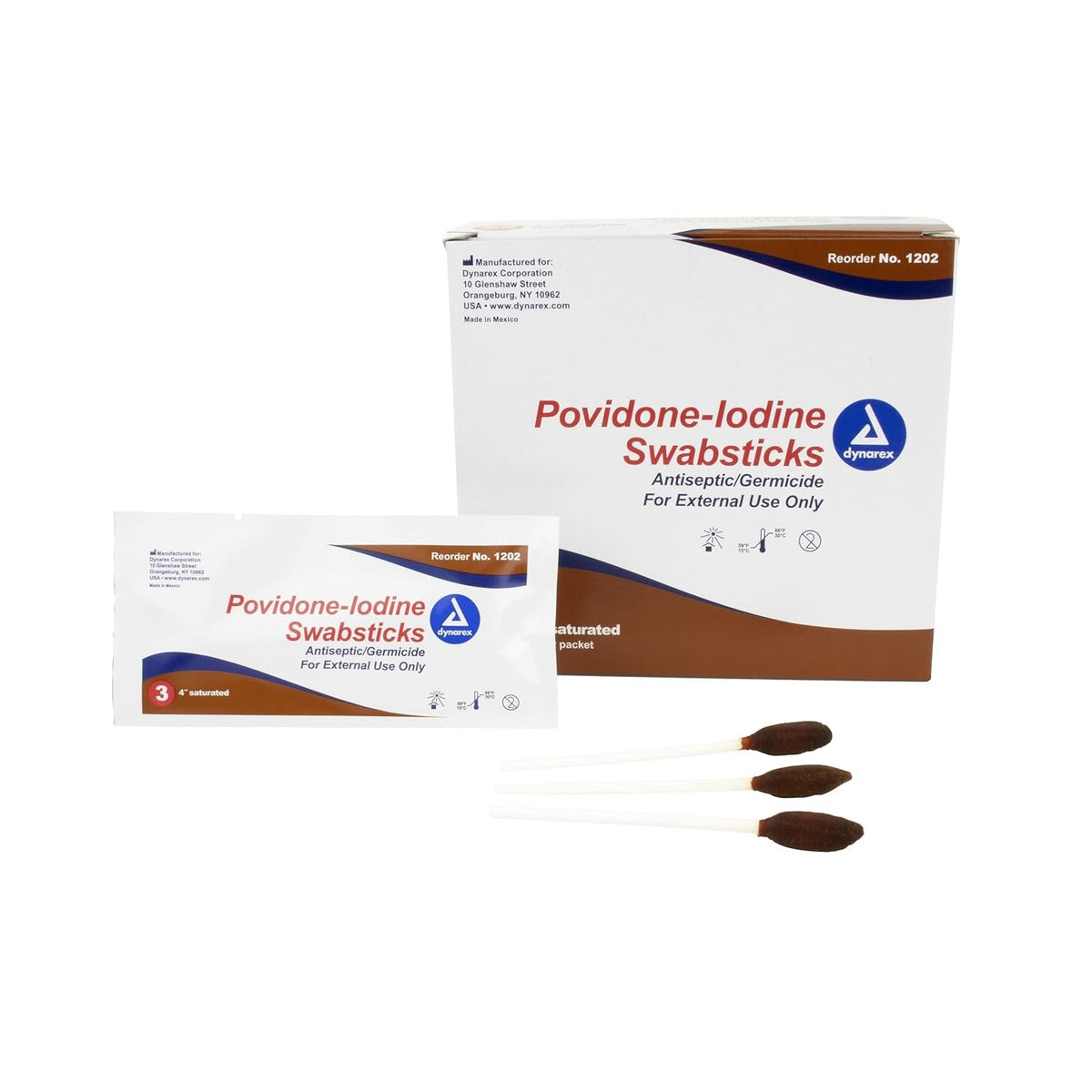 Dynarex Povidone-Iodine Swabsticks, 4" Saturated, Antiseptic/Germicide