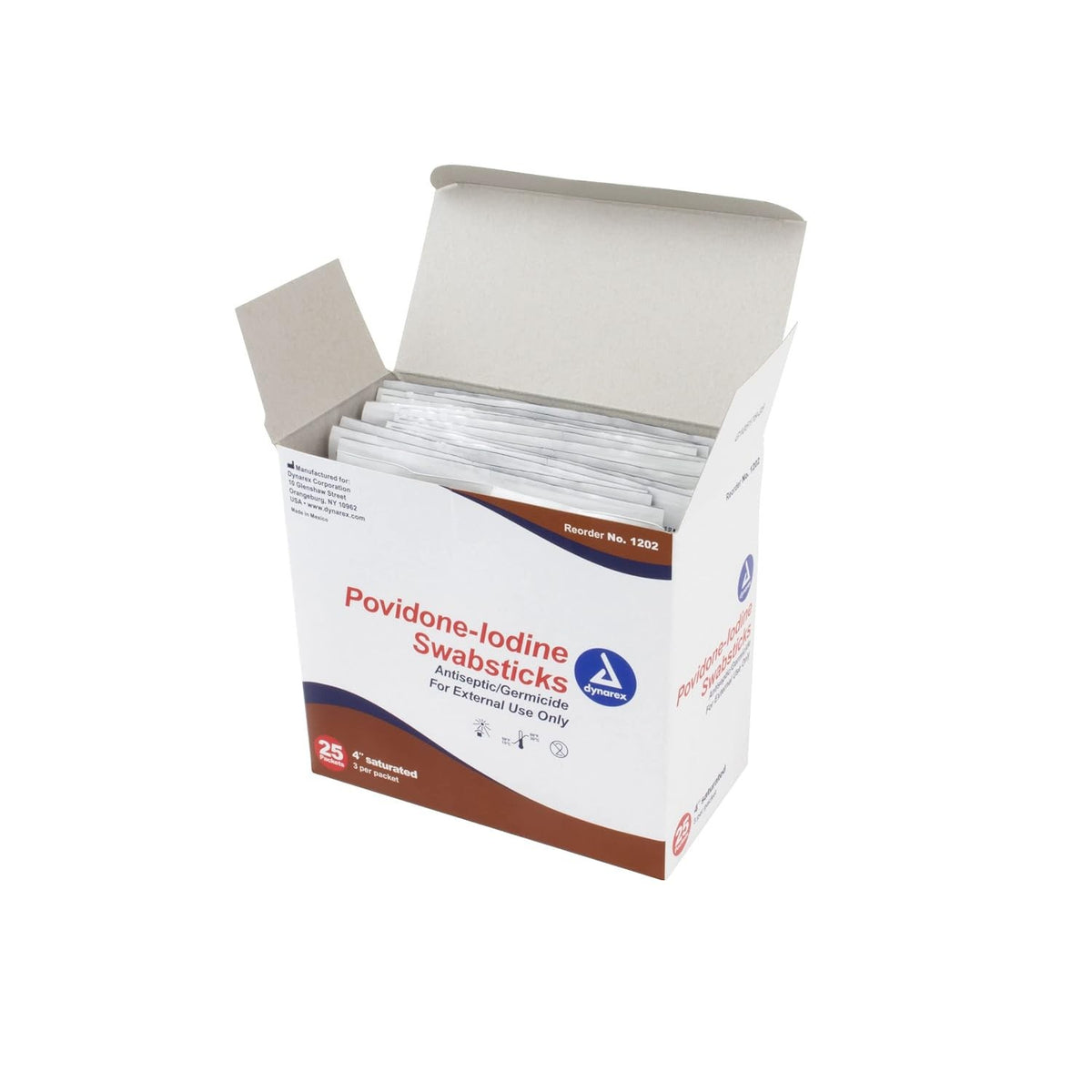 Dynarex Povidone-Iodine Swabsticks, 4" Saturated, Antiseptic/Germicide