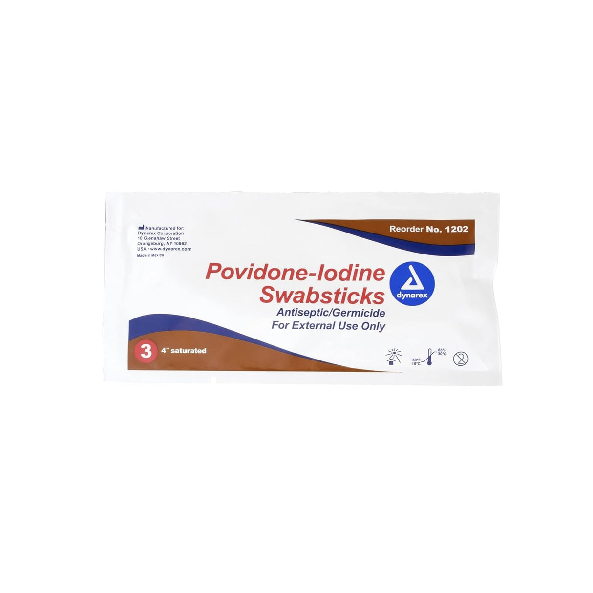 Dynarex Povidone-Iodine Swabsticks, 4" Saturated, Antiseptic/Germicide