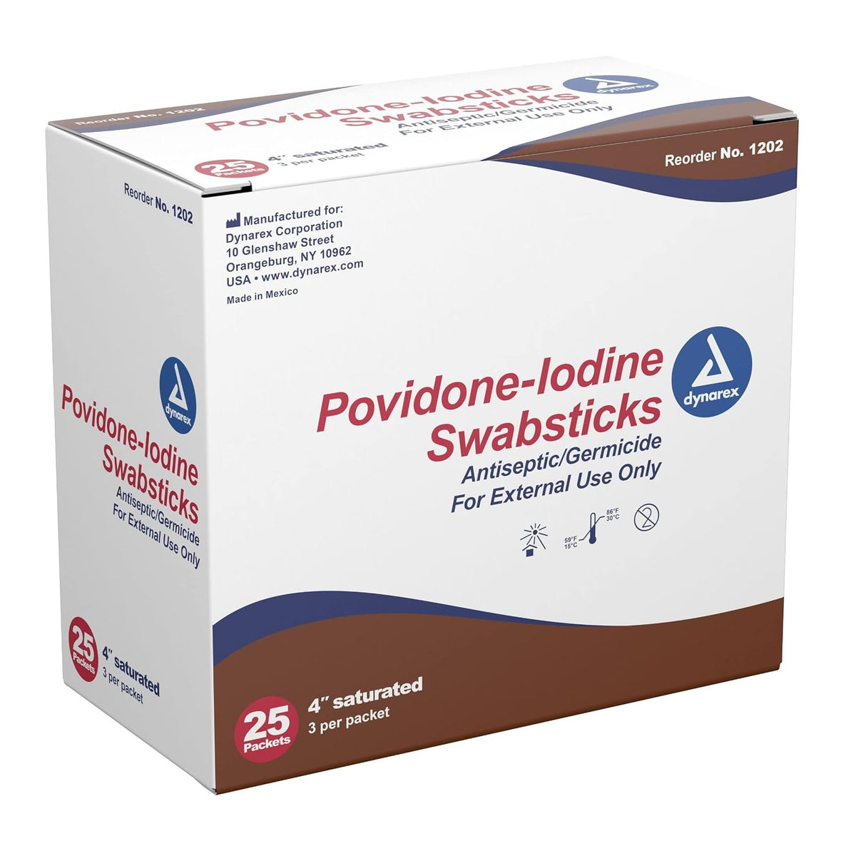 Dynarex Povidone-Iodine Swabsticks, 4" Saturated, Antiseptic/Germicide