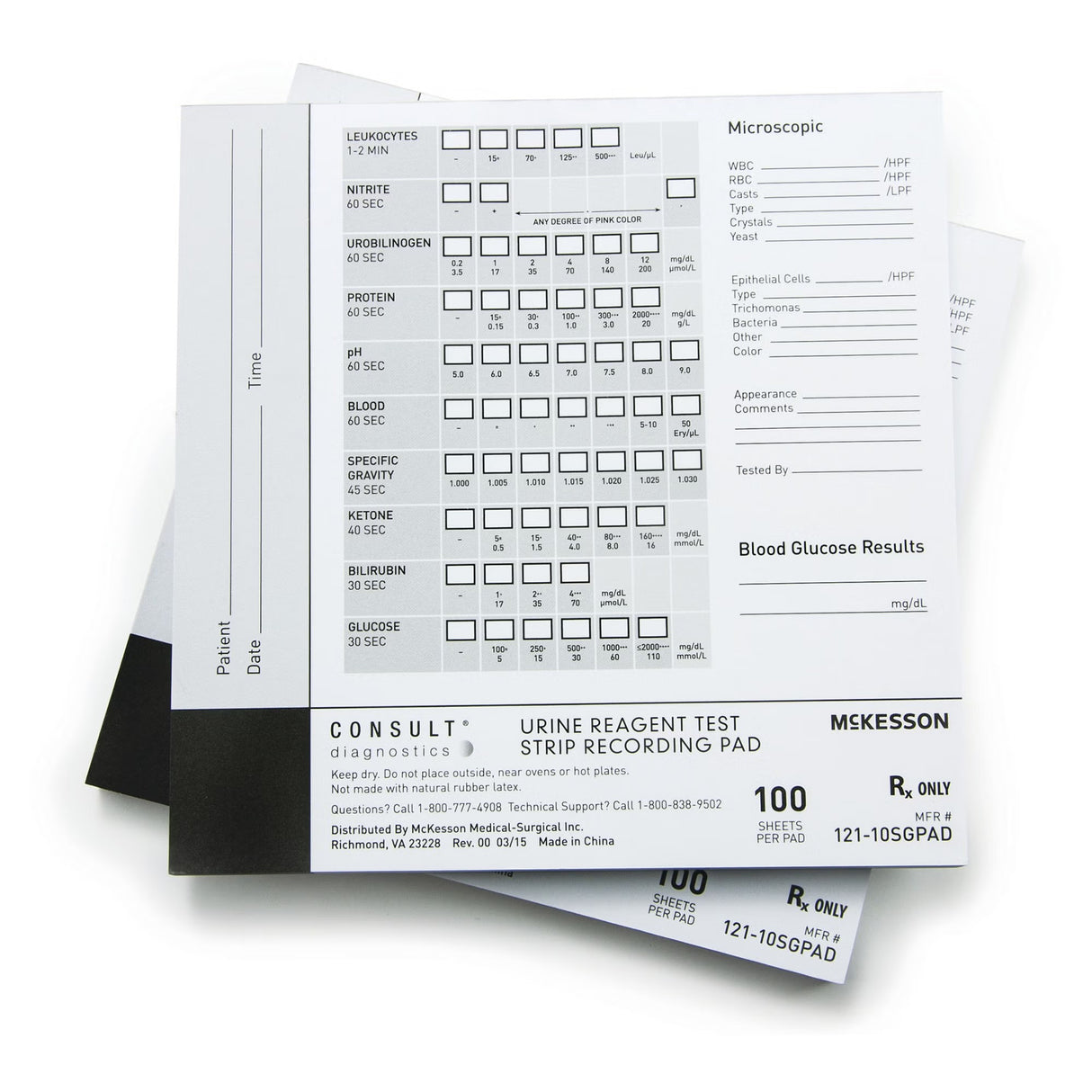 McKesson Consult Urine Reagent Test Strip Recording Pad