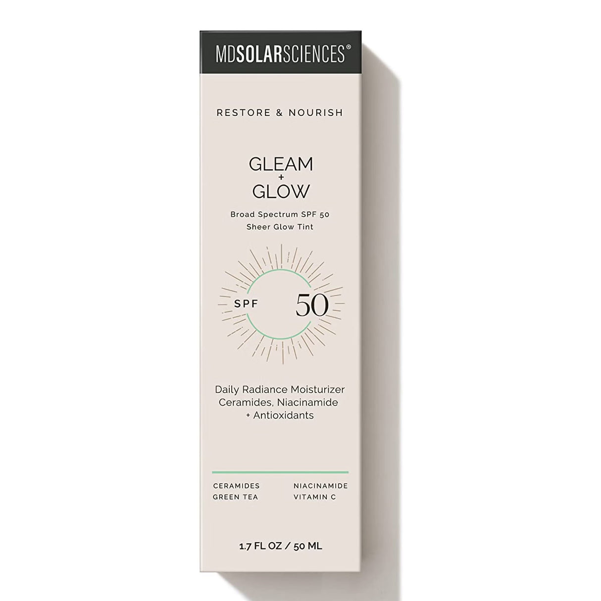 MDSolarSciences Gleam + Glow SPF 50 Daily Radiance Moisturizer Cream, Sheer Glow Tint, 1.7 oz - 173001 - LL Medico