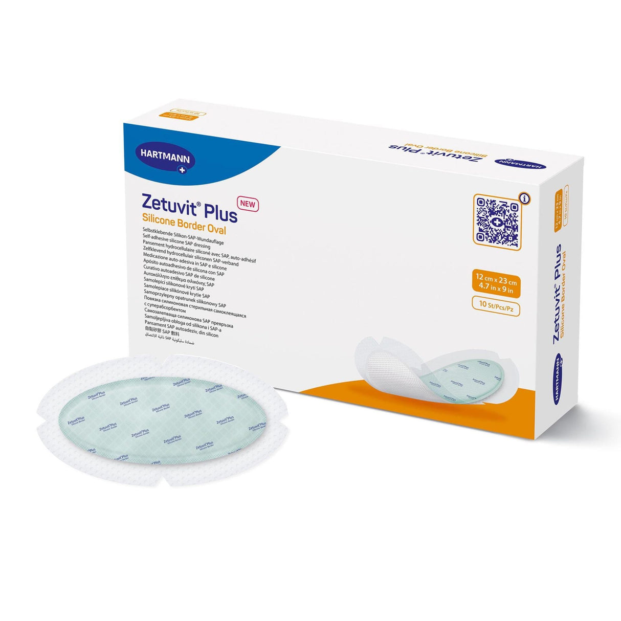 Zetuvit Plus Silicone Border Super Absorbent Dressing, 5 x 6 Inch Oval