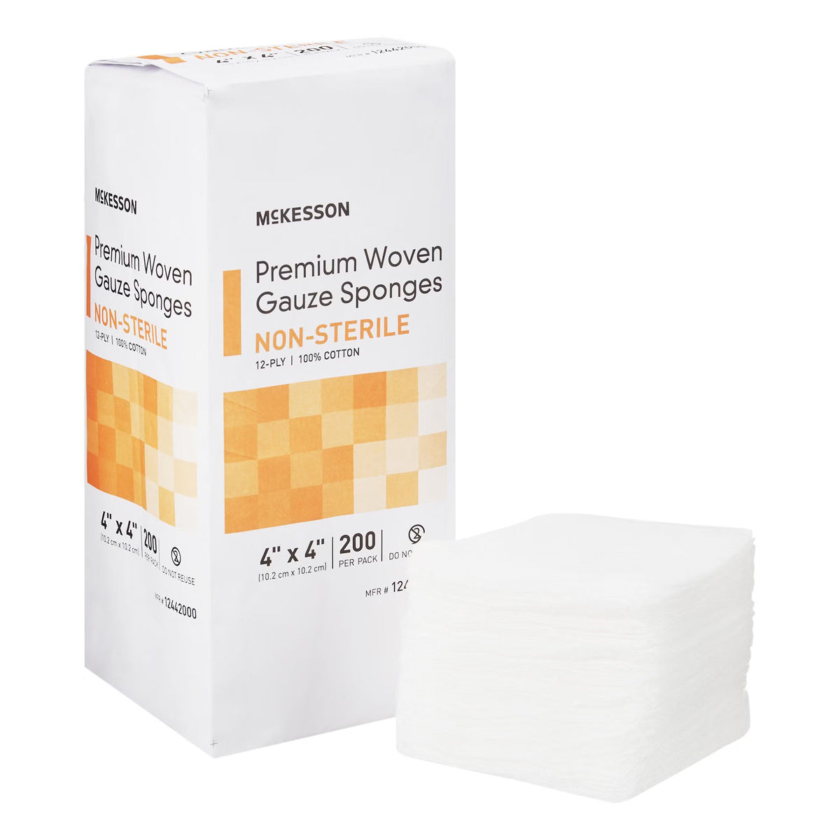 McKesson Gauze Sponge, Nonsterile, 4 x 4", 12-Ply, Cotton, White - 12442000 - LL Medico