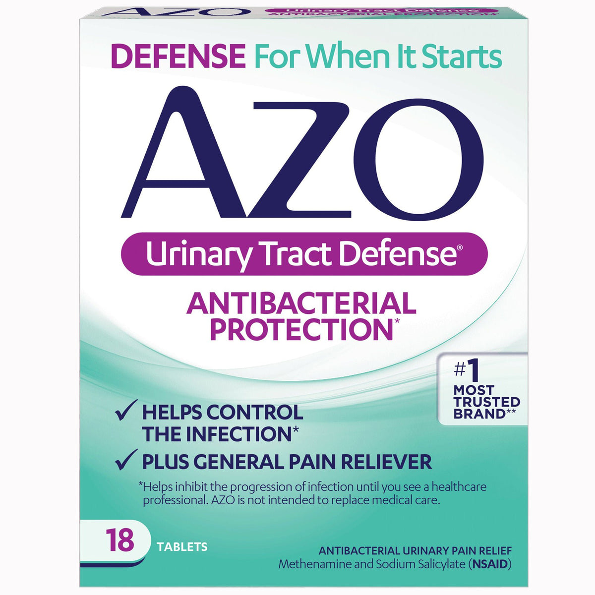 AZO Urinary Tract Defense Antibacterial Protection Tablets, Methenamine / Sodium Salicylate 162 mg - 162.5 mg - 18 count - LL Medico