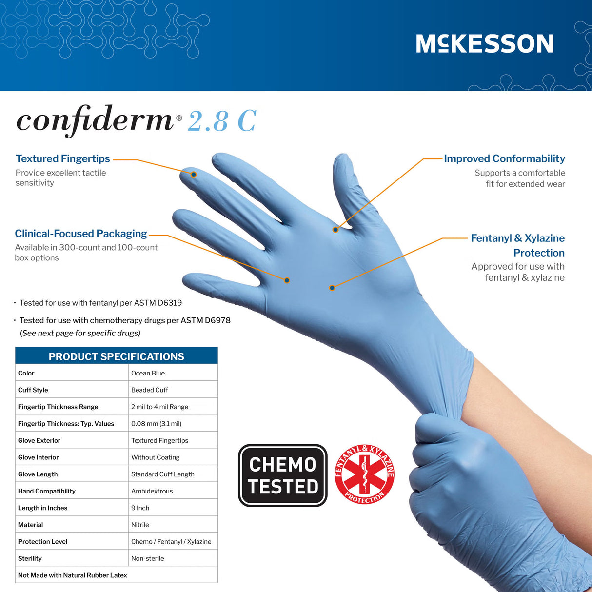 McKesson Confiderm 2.8C Nitrile Exam Gloves, Powder-Free - 14-6N221C - LL Medico