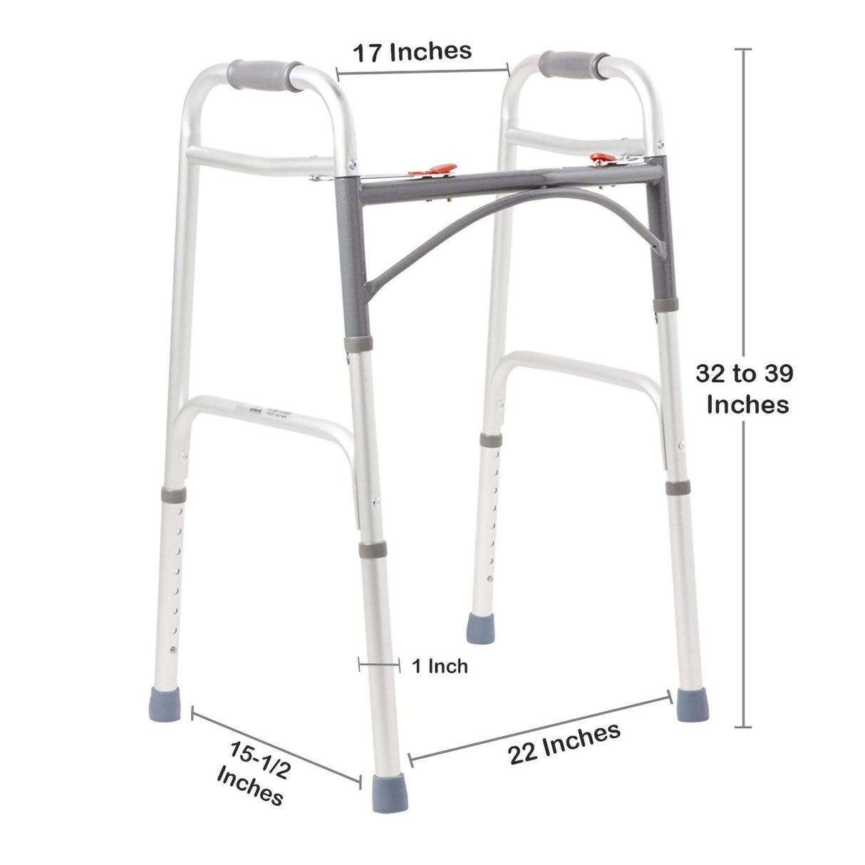 Dual Release Folding Walker Adjustable Height McKesson Aluminum Frame 350 Lbs. Weight Capacity 32 to 39 Inch Height