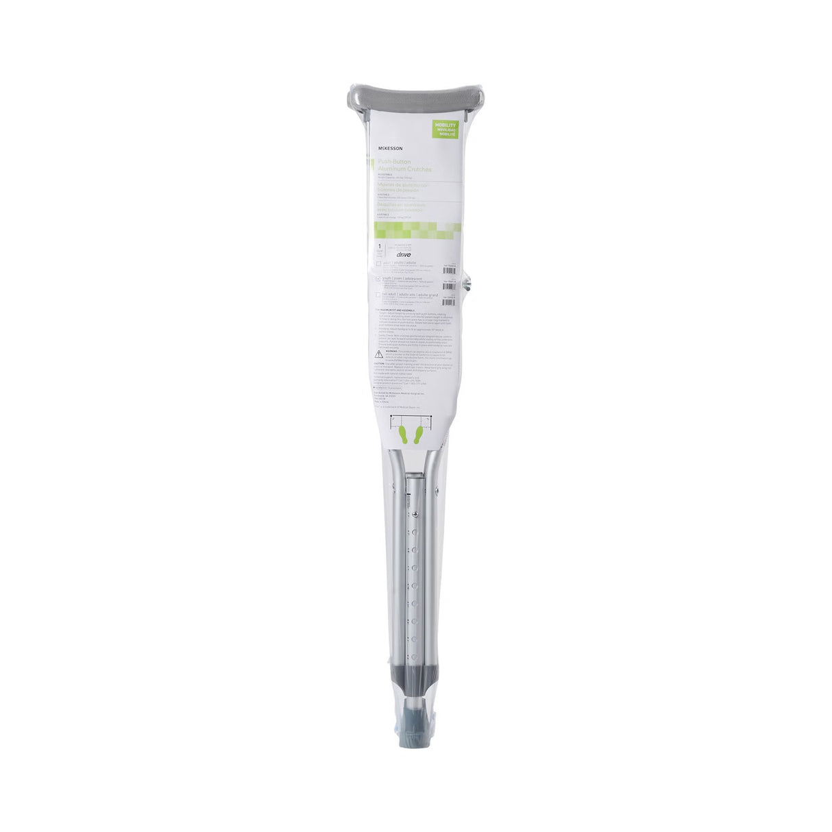 Underarm Crutches McKesson Youth 4 Foot 6 Inch to 5 Foot 2 Inch User Height Aluminum Frame 350 Lbs. Weight Capacity