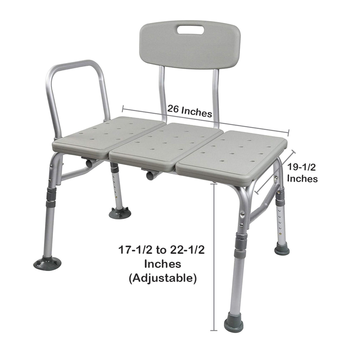 McKesson Knocked Down Bath Transfer Bench Removable Arm Rail 17-1/2 to 22-1/2 Inch Seat Height 400 Lbs. Weight Capacity