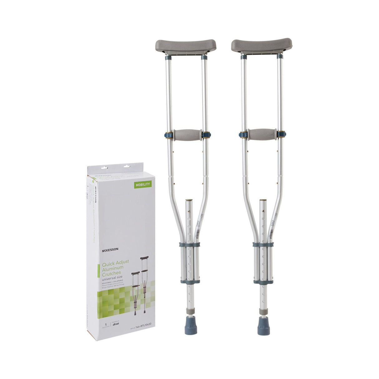 Underarm Crutches McKesson Youth / Adult / Tall Adult 4 Foot 6 Inch to 6 Foot 6 Inch User Height Aluminum Frame 300 Lbs. Weight Capacity