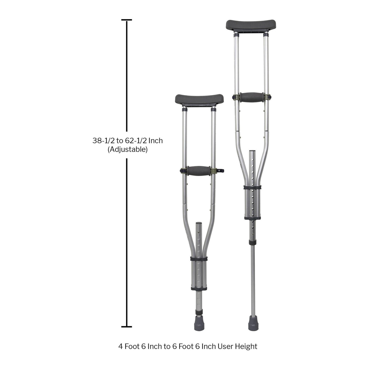 Underarm Crutches McKesson Youth / Adult / Tall Adult 4 Foot 6 Inch to 6 Foot 6 Inch User Height Aluminum Frame 300 Lbs. Weight Capacity