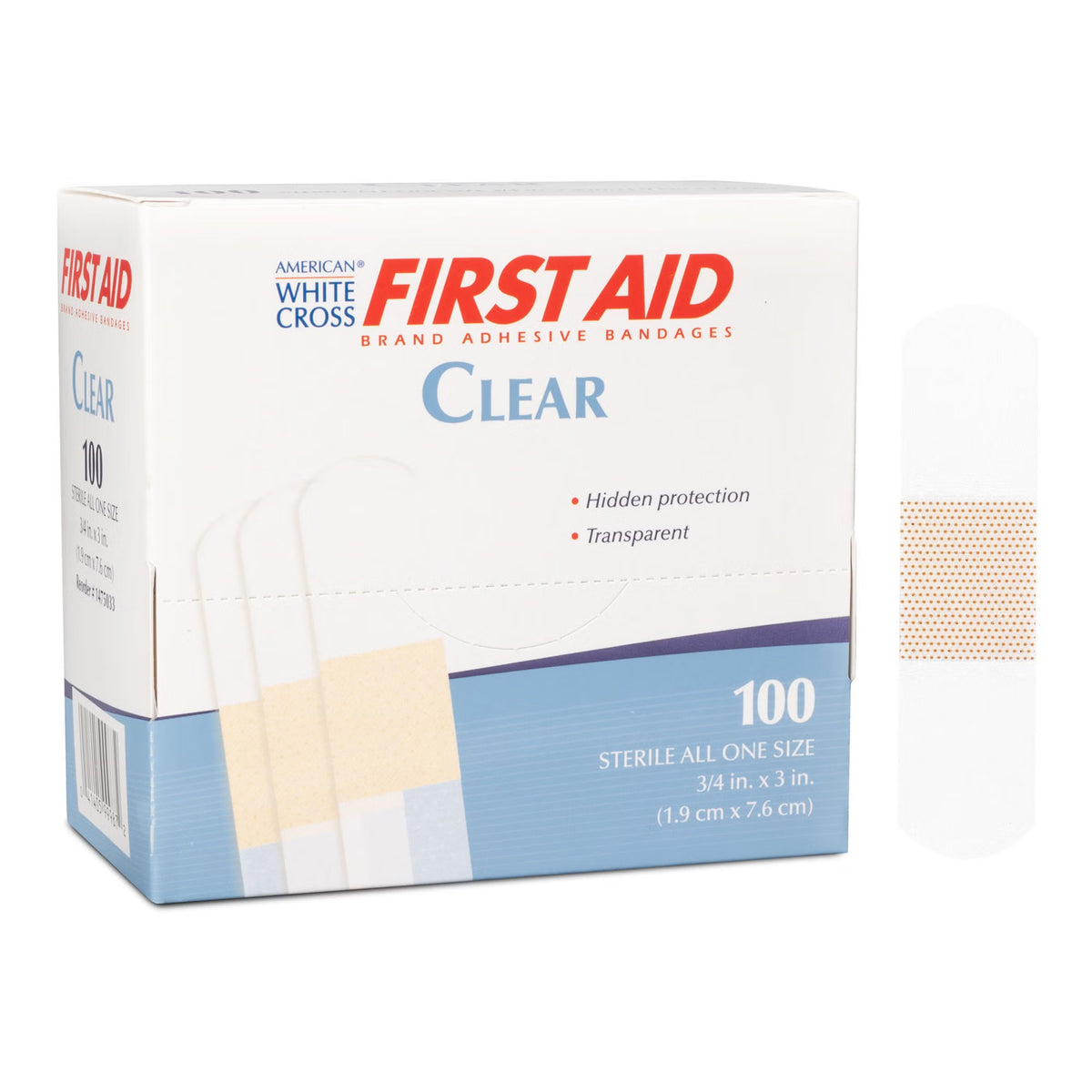 American White Cross First Aid, Adhesive Strip, Plastic, Clear, 0.75 x 3", Sterile - 1475033-Box - LL Medico