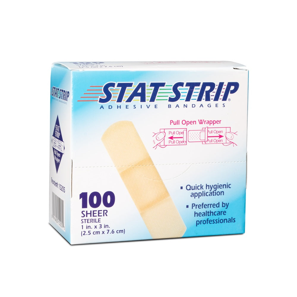 American White Cross Stat Strip Sheer Adhesive Strip, 1 x 3 Inch