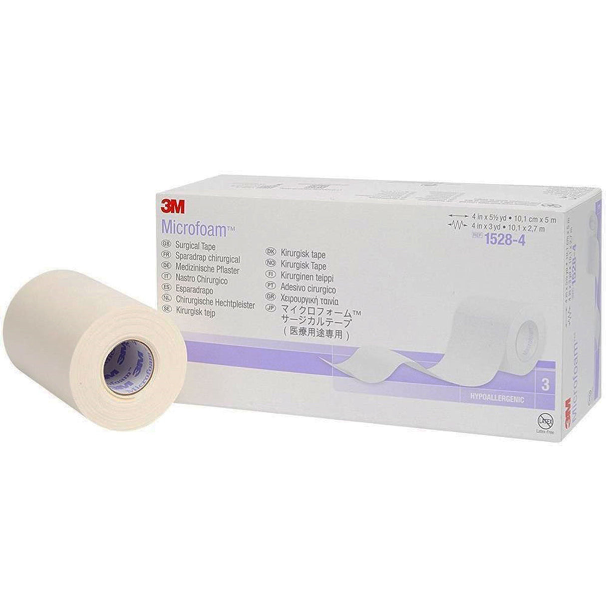 3M Microfoam Foam / Acrylic Adhesive Medical Tape, 4 Inch x 5-1/2 Yard, White