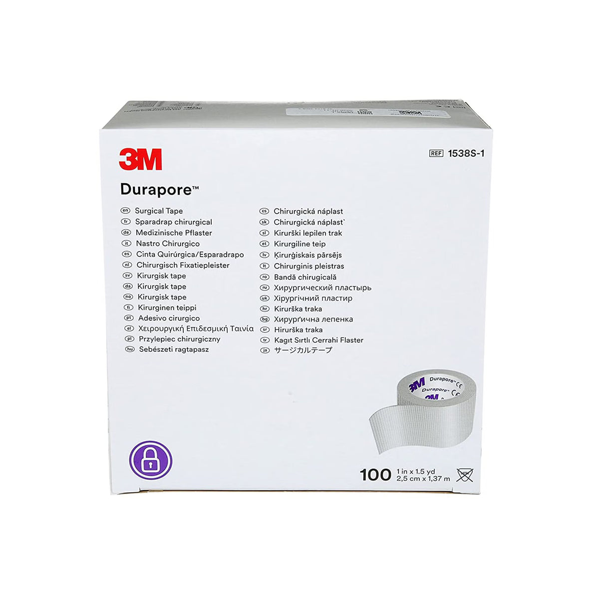 3M Durapore Medical Tape, Silk-Like Cloth, 1" x 1.5 Yard, White, Non-Sterile - 1538S-1-Single - LL Medico