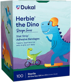 Dukal American White Cross Stat Strip Kid Design Herbie the Dinosaur Adhesive Strip
