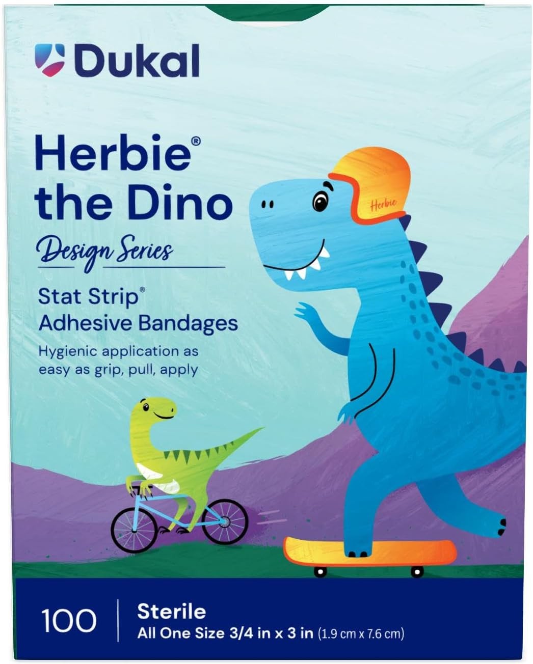 Dukal American White Cross Stat Strip Kid Design Herbie the Dinosaur Adhesive Strip