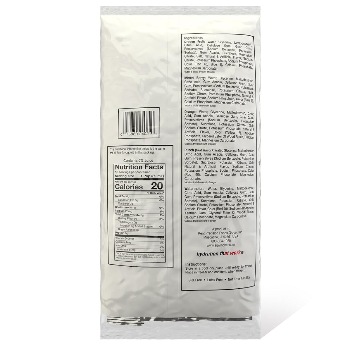 Sqwincher Sqweeze Zero Electrolyte Freezer Pops, Variety Pack, 3 oz