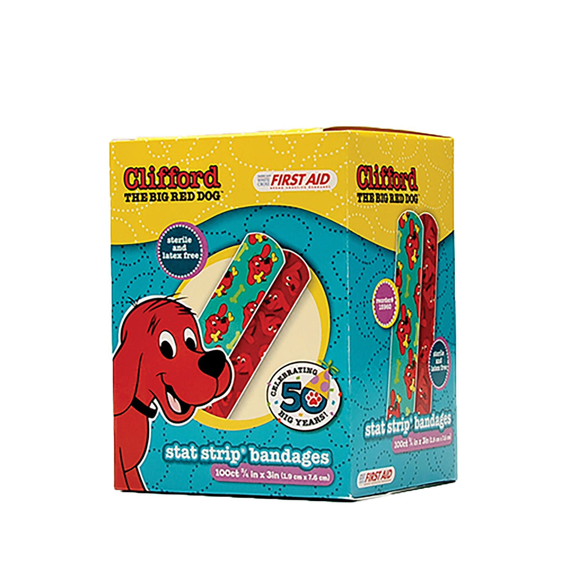 Stat Strip Clifford the Big Red Dog Adhesive Strips, Kid Design, Plastic, Sterile, 0.75" x 3" - 15960-Case - LL Medico
