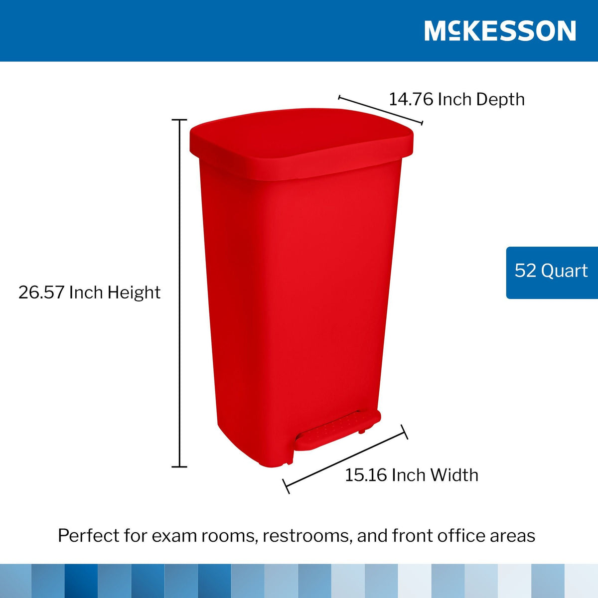 McKesson Waste Can with Step-On Pedal, 13 gal, Red, Plastic, 14.76 x 15.16 x 26.57" - 16-25267 - LL Medico