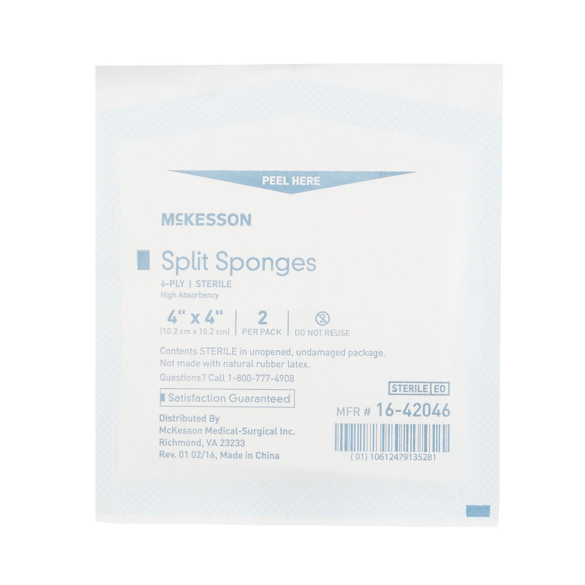 McKesson Split Sponges, 4" x 4", 6-Ply Sterile - 16-42046 - LL Medico