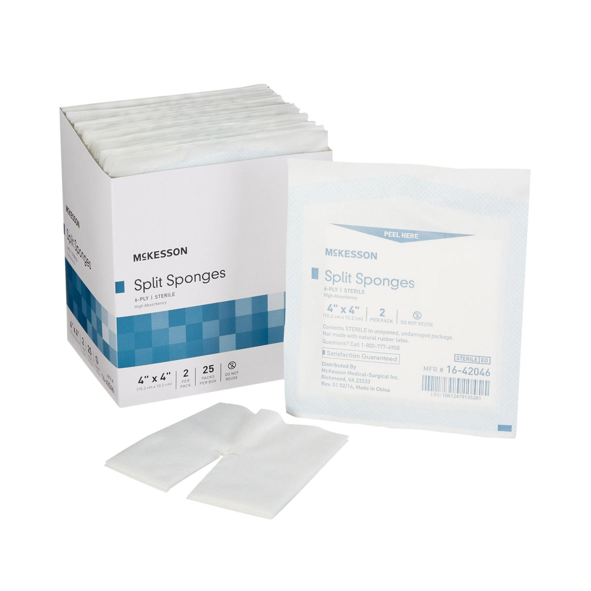 McKesson Split Sponges, 4" x 4", 6-Ply Sterile - 16-42046 - LL Medico
