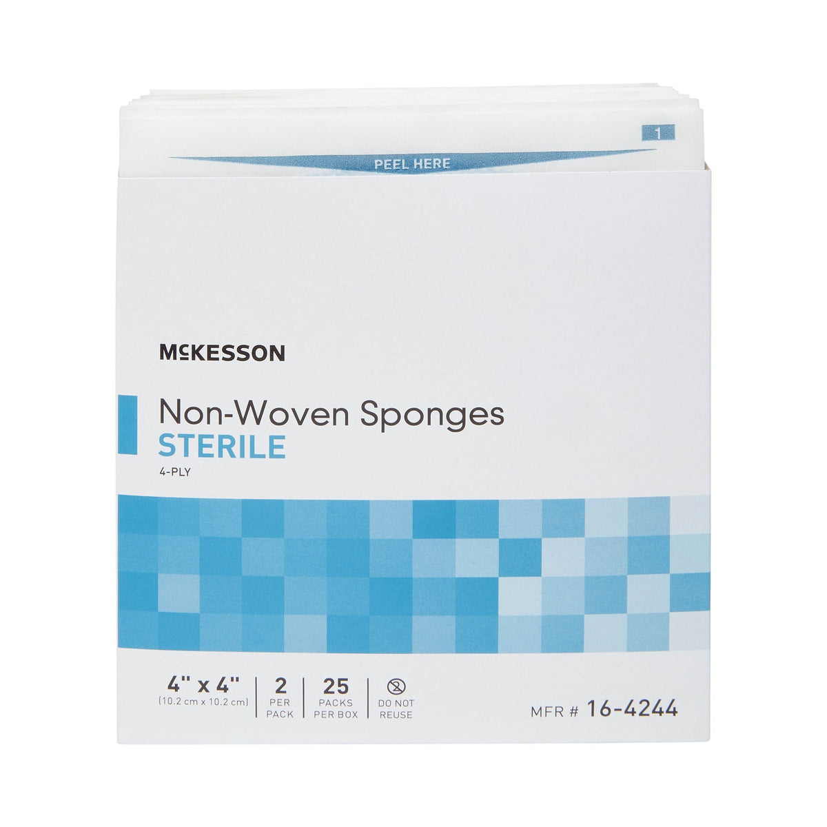 McKesson Nonwoven Sponge, Sterile, 4 x 4", 4-Ply, White, Polyester / Rayon - 16-4244 - LL Medico