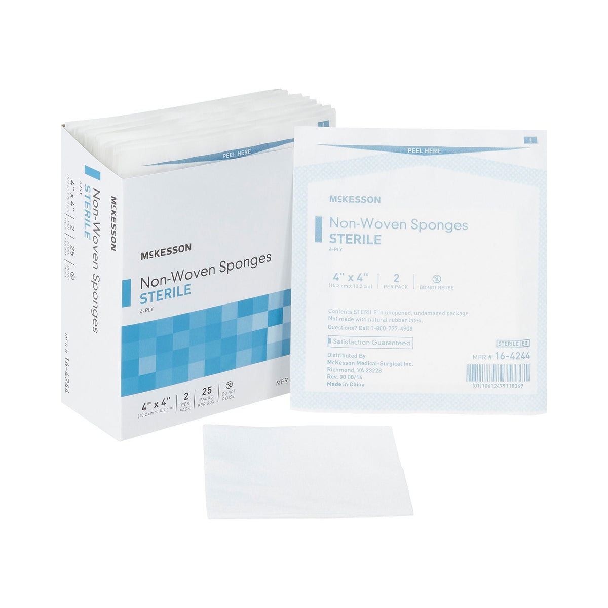 McKesson Nonwoven Sponge, Sterile, 4 x 4", 4-Ply, White, Polyester / Rayon - 16-4244 - LL Medico