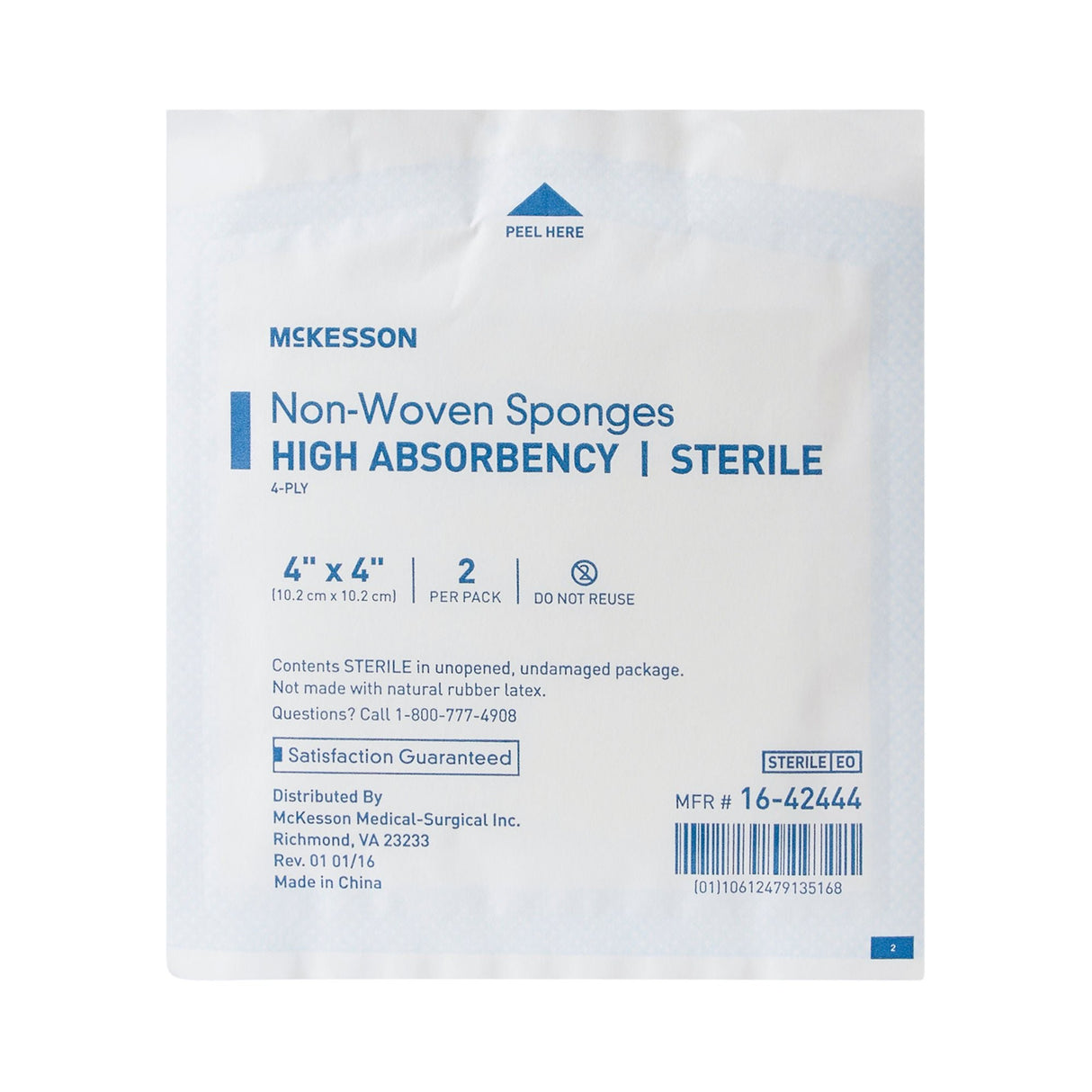 McKesson Sterile Nonwoven Sponge, 4 x 4 Inch, Four Ply