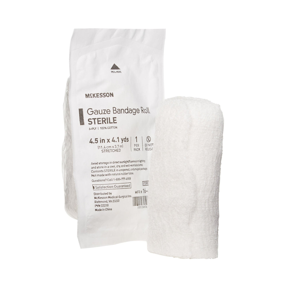 McKesson Gauze Bandage Roll Sterile, 6-Ply Cotton, 4.5 In x 4.1 Yds - 16-4264 - LL Medico