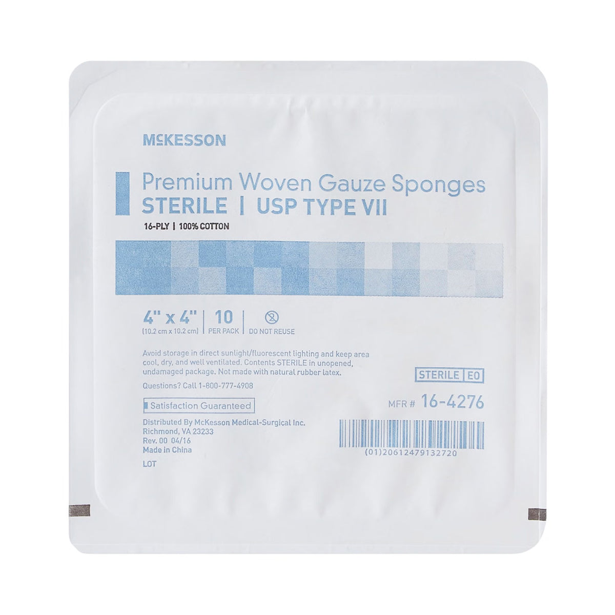 McKesson Premium Woven Gauze Sponges Sterile USP Type VII, 4" x 4", 16-Ply, 10 Per Pack - 16-4276-Tray - LL Medico