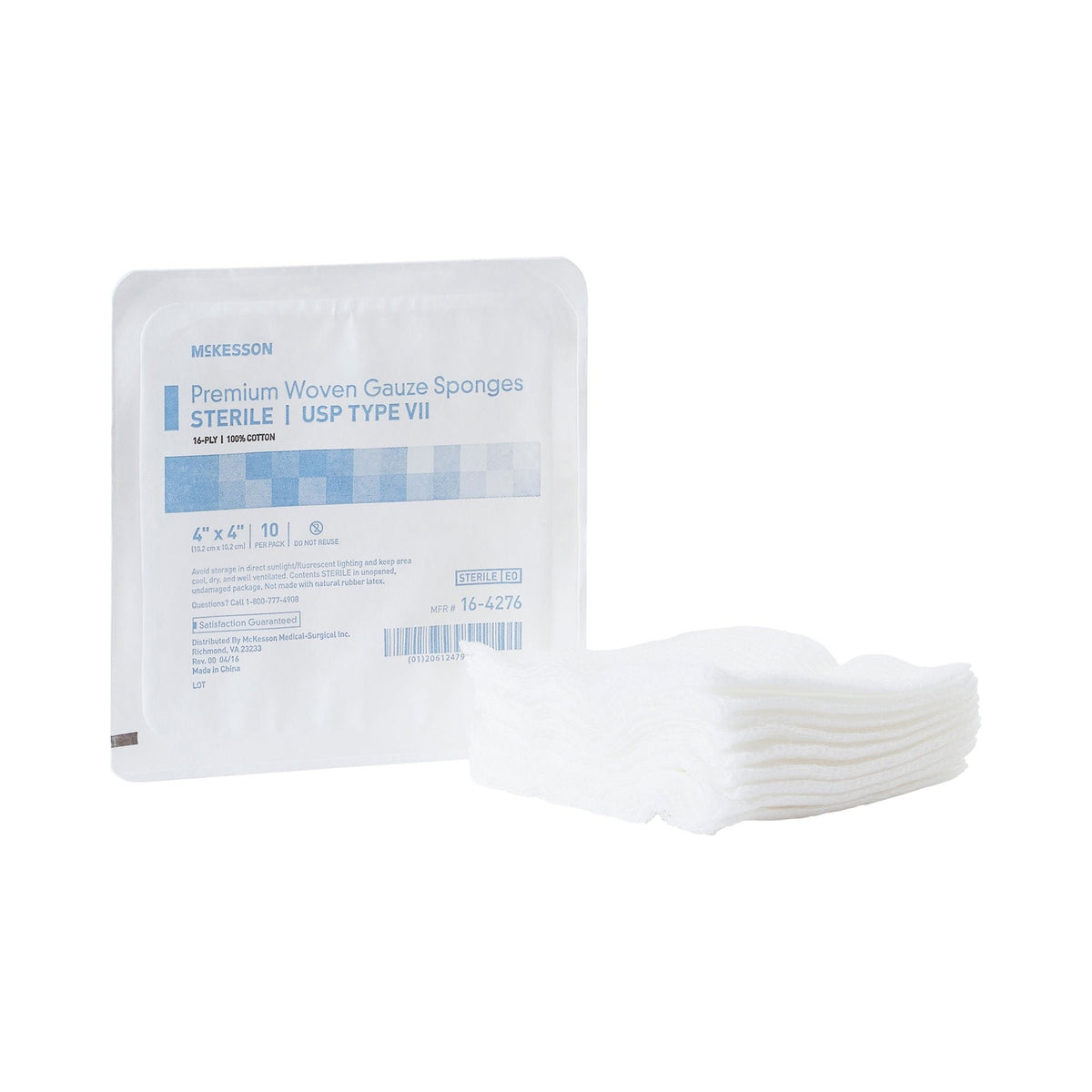 McKesson Premium Woven Gauze Sponges Sterile USP Type VII, 4" x 4", 16-Ply, 10 Per Pack - 16-4276-Tray - LL Medico