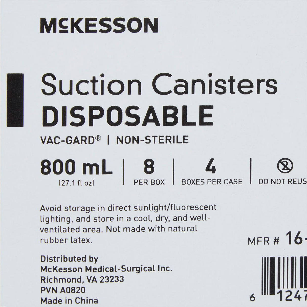 McKesson Suction Canister, Pour Lid, 800 mL