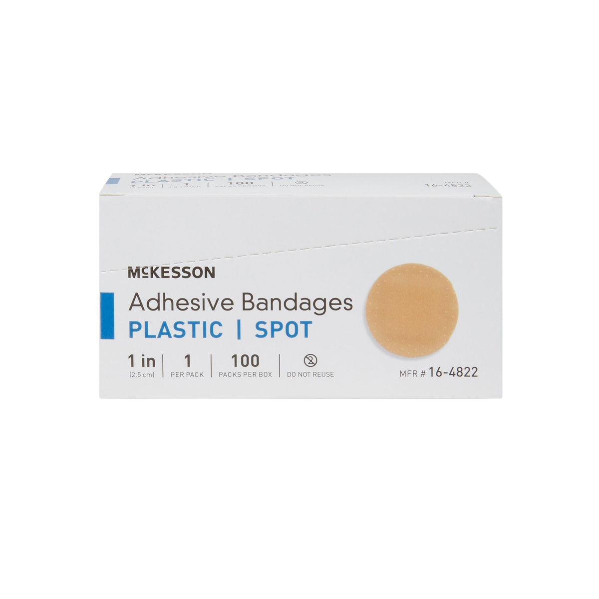 McKesson Adhesive Spot Bandage, Round, Plastic, Tan, Sterile, 1" Diameter - 16-4822 - LL Medico