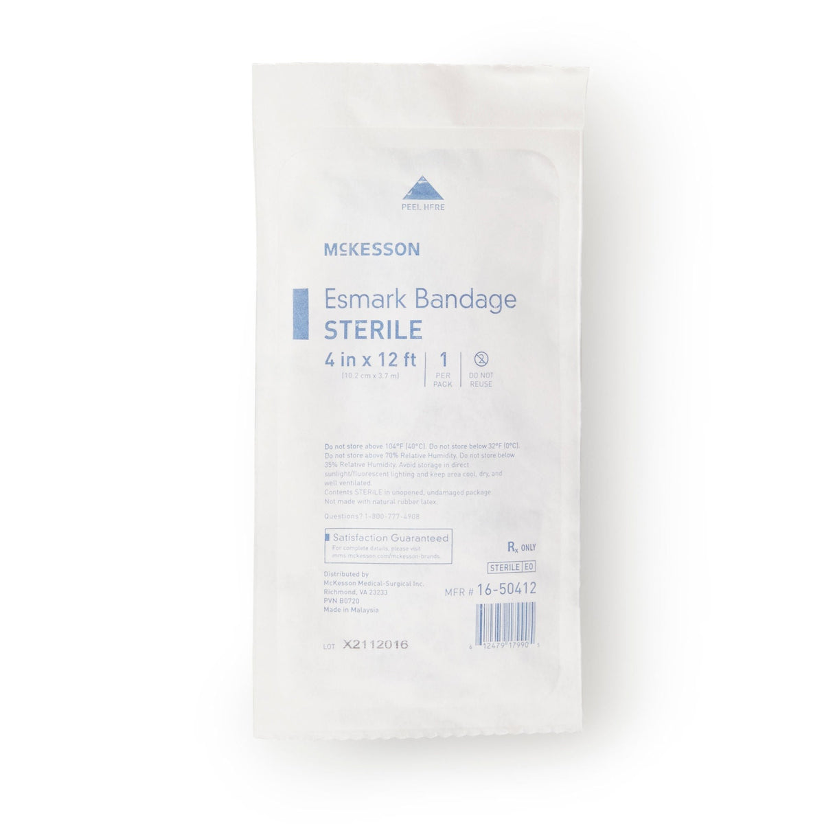 McKesson Esmark Compression Bandage, No Closure, Blue, Polyisoprene, Sterile, High Compression - LL Medico