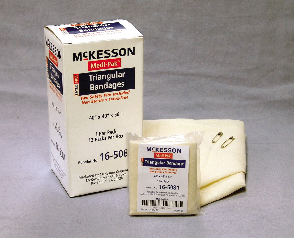 McKesson Triangular Bandage, Arm Sling with Safety Pin, Muslin, Natural, One Size Fits Most, 40 x 40 x 56" - 16-5081 - LL Medico
