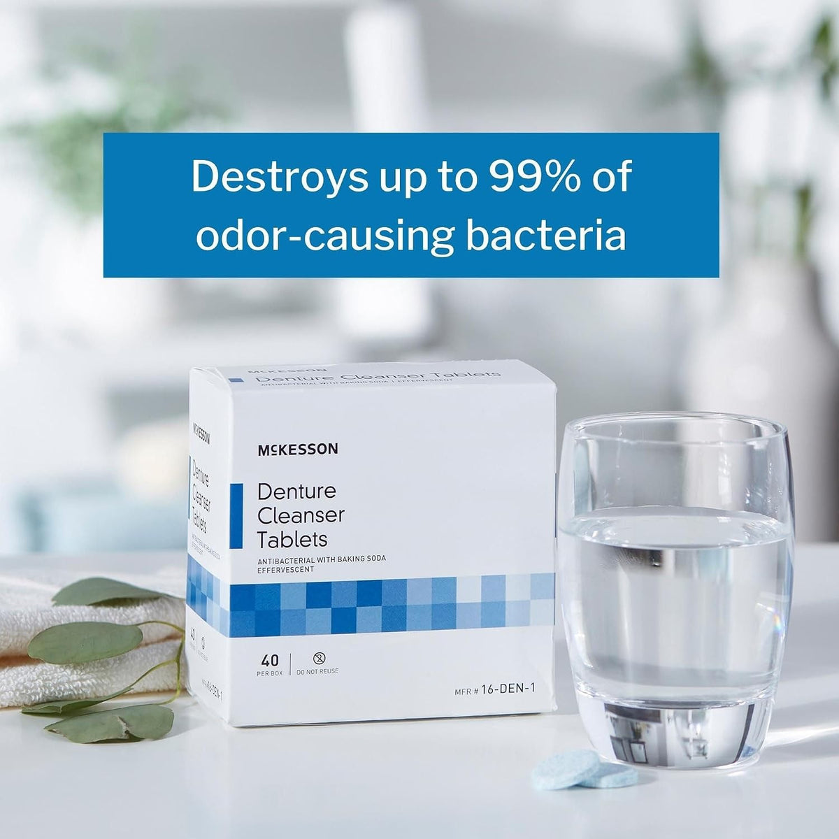 McKesson Denture Cleanser Tablets, Antibacterial with Baking Soda, 40 Count