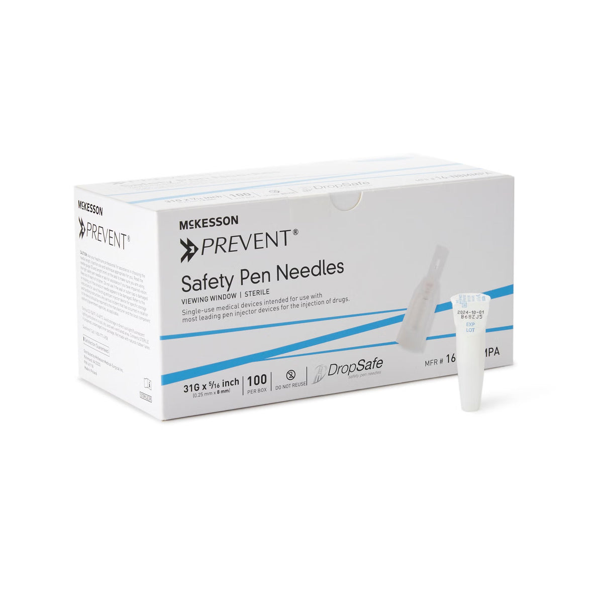 McKesson Prevent Safety Insulin Pen Needle, 31 Gauge, 8 mm Length, Sterile - 16-N8MMPA - LL Medico